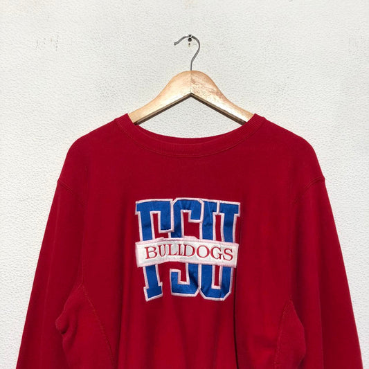 Vintage 90s Red Fresno State University Bulldogs Sweatshirt Embroidered Reverse Weave - Large