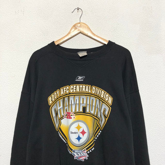 Vintage Black Pittsburgh Steelers Reebok Sweatshirt Graphic Print 2001 - XXL