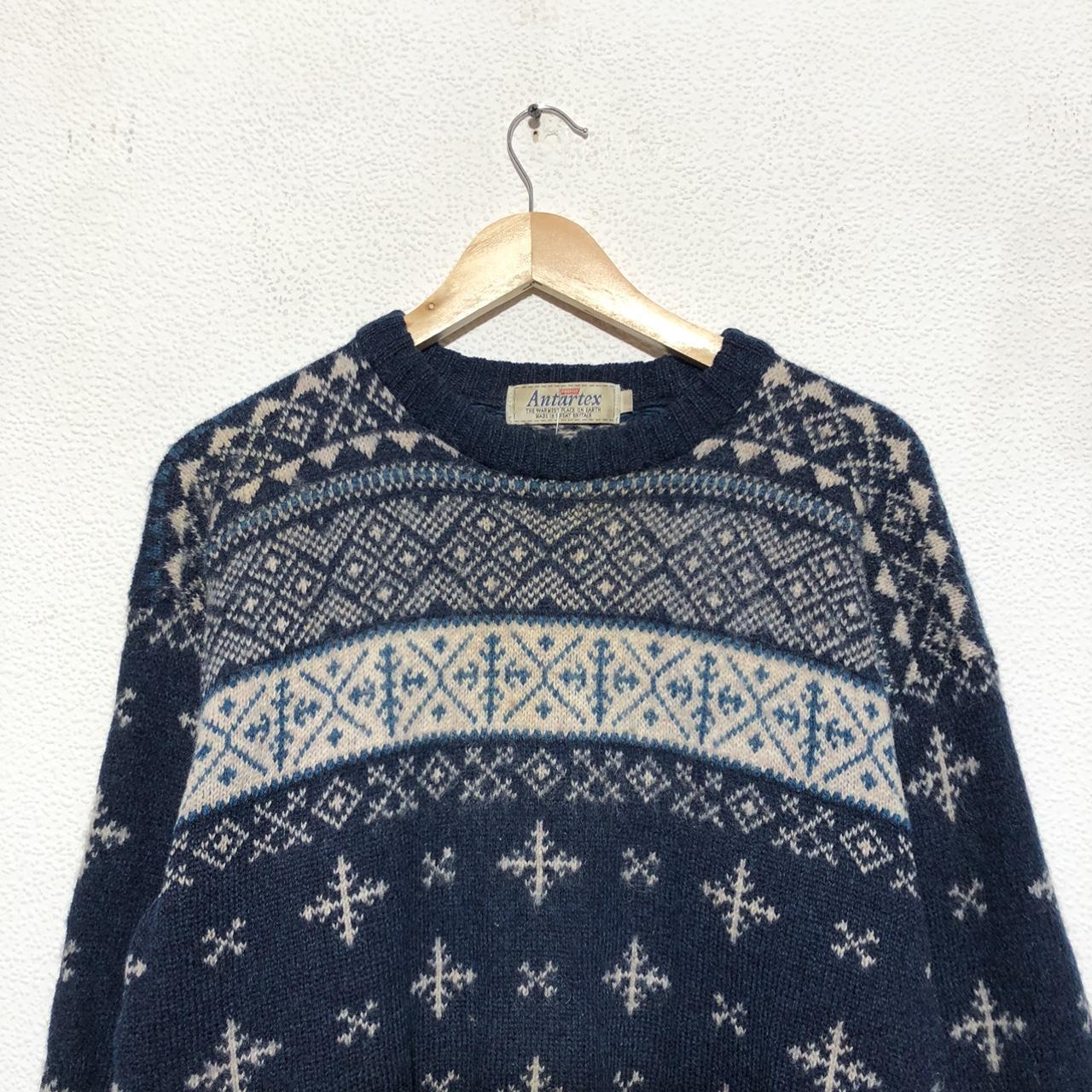 Vintage 80s Navy Nordic Patterned Knitted Jumper Antartex - Medium