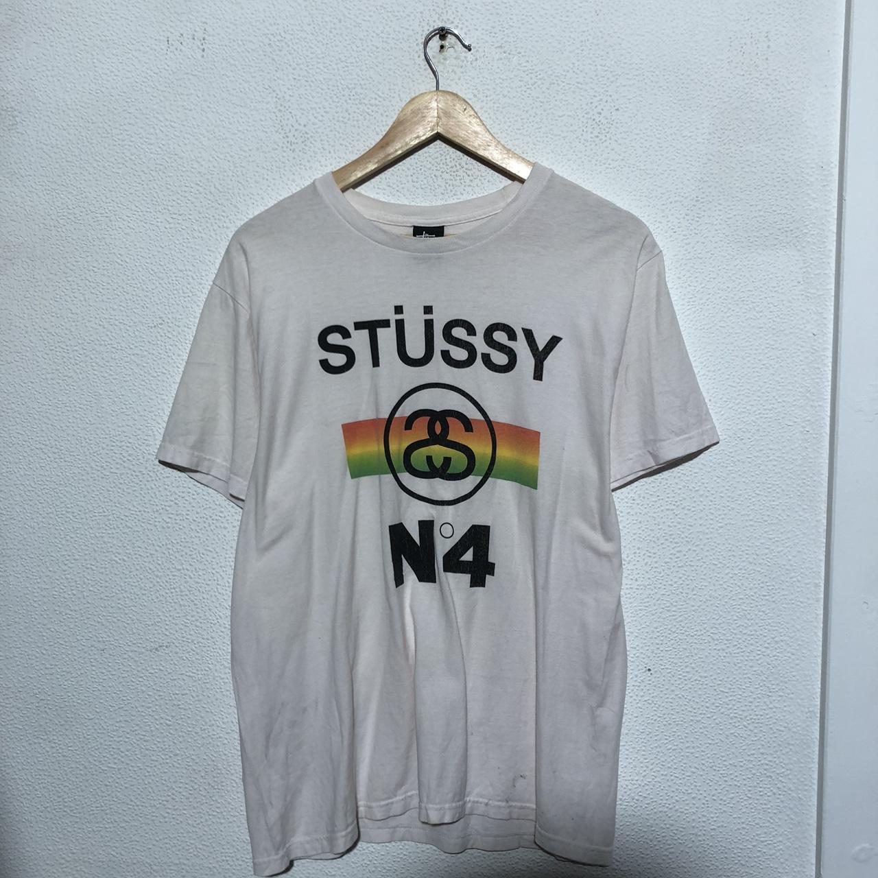 White Stussy T Shirt Logo Print - Medium