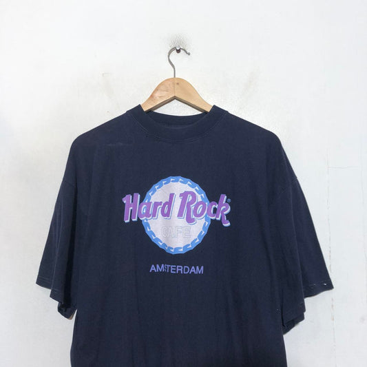 Vintage 90s Navy Hard Rock Cafe Amsterdam Graphic T Shirt - XL