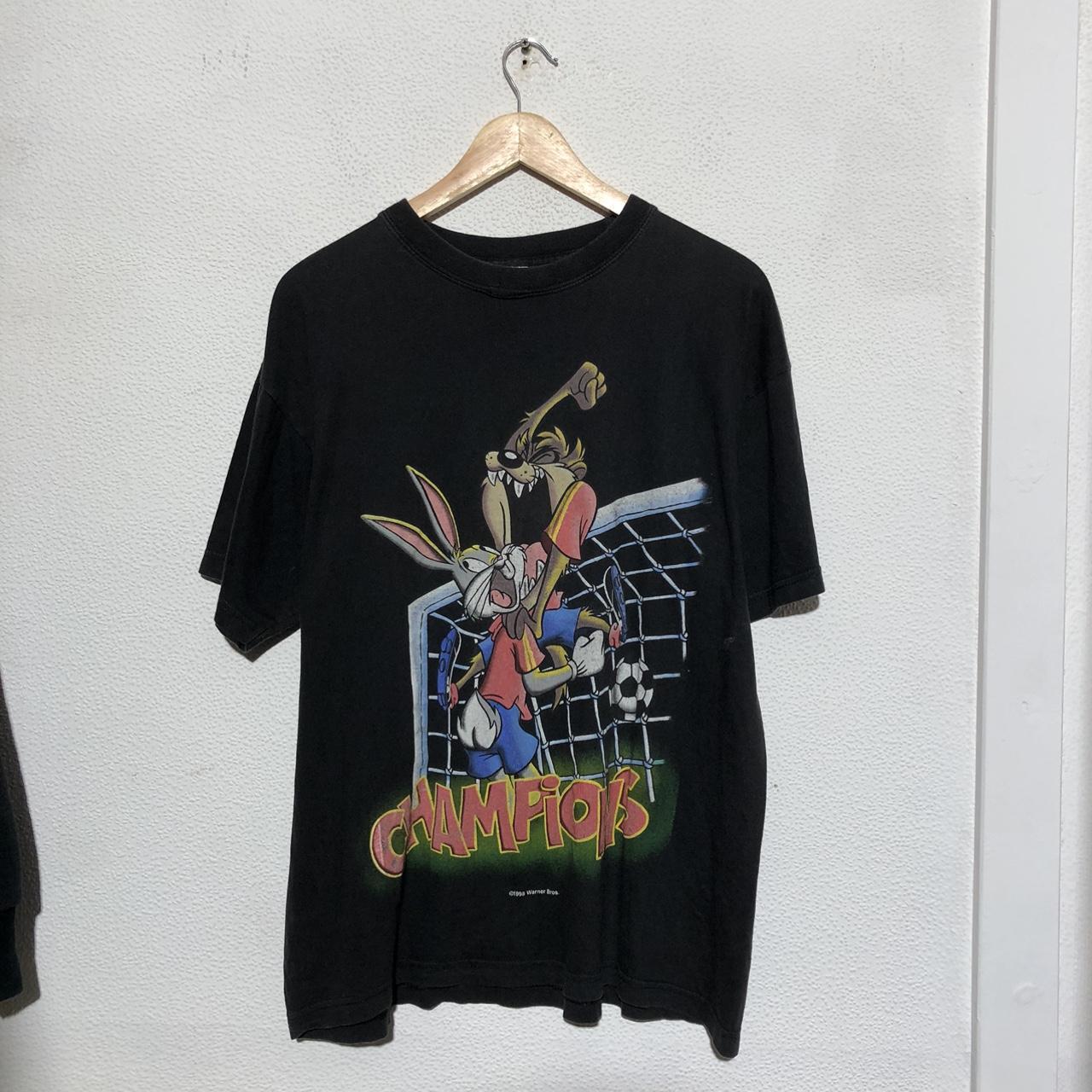 Vintage 90s Black Looney Tunes Football Graphic T Shirt - Large