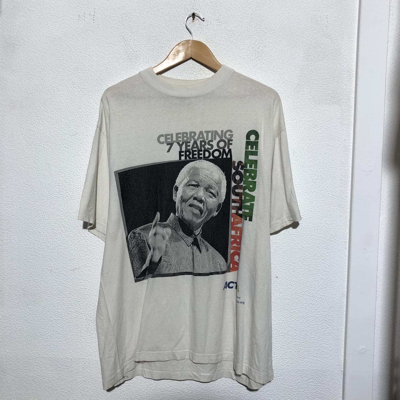 Vintage 2001 Celebrate Nelson Mandela T Shirt White Blue Thunder - XL