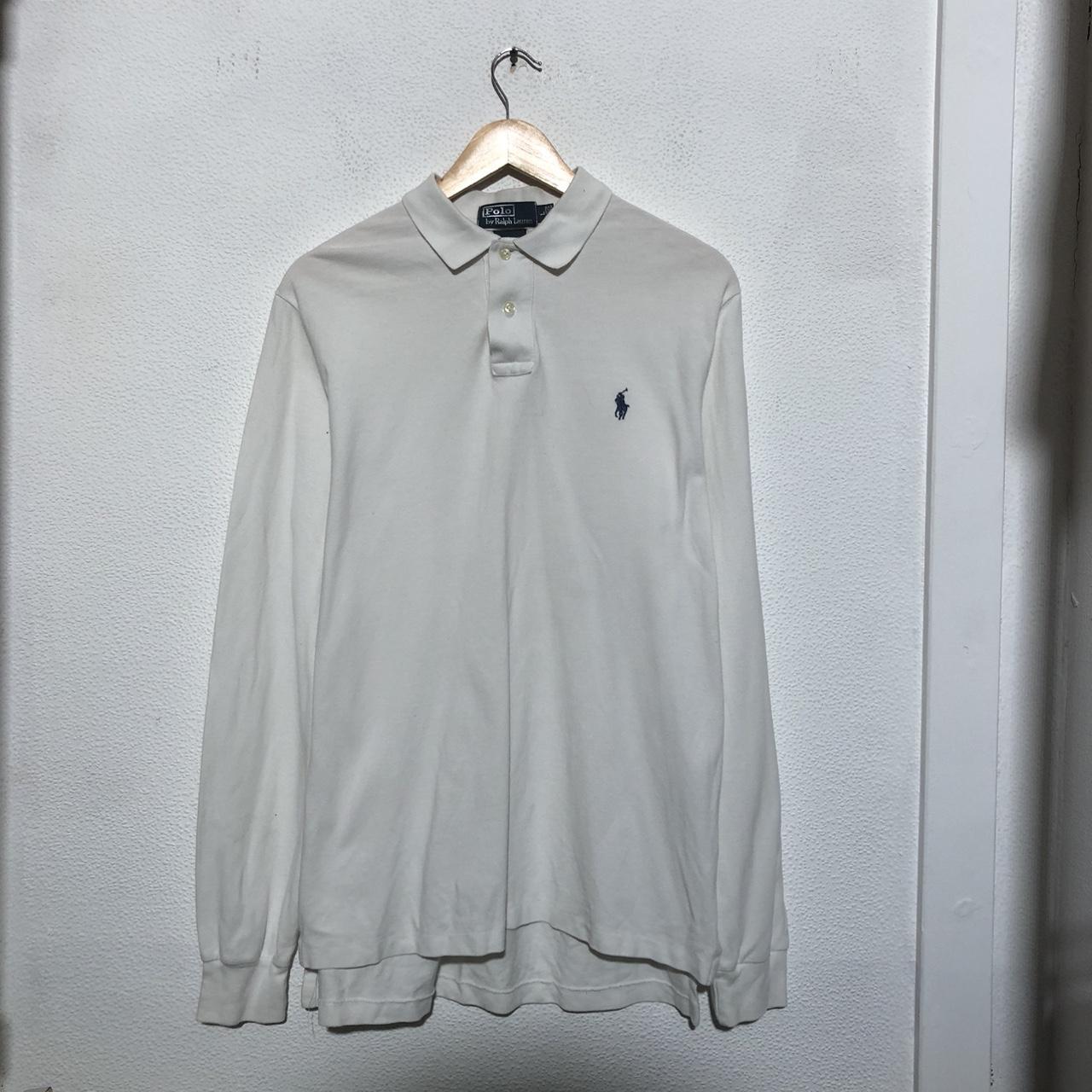 Vintage 90s White Polo Ralph Lauren Long Sleeve Polo Shirt - Large