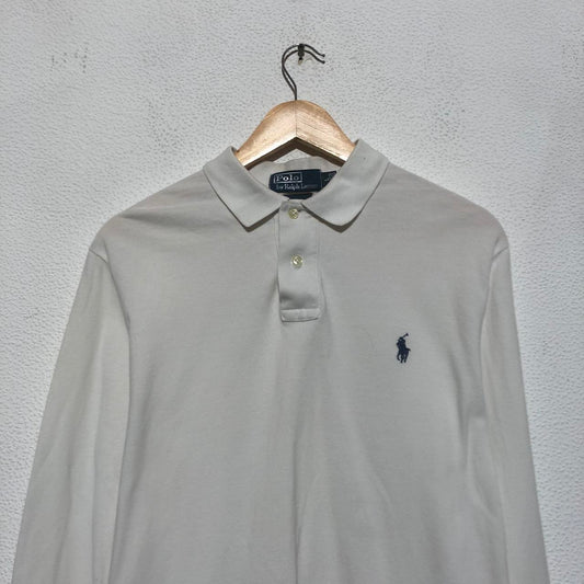 Vintage 90s White Polo Ralph Lauren Long Sleeve Polo Shirt - Large