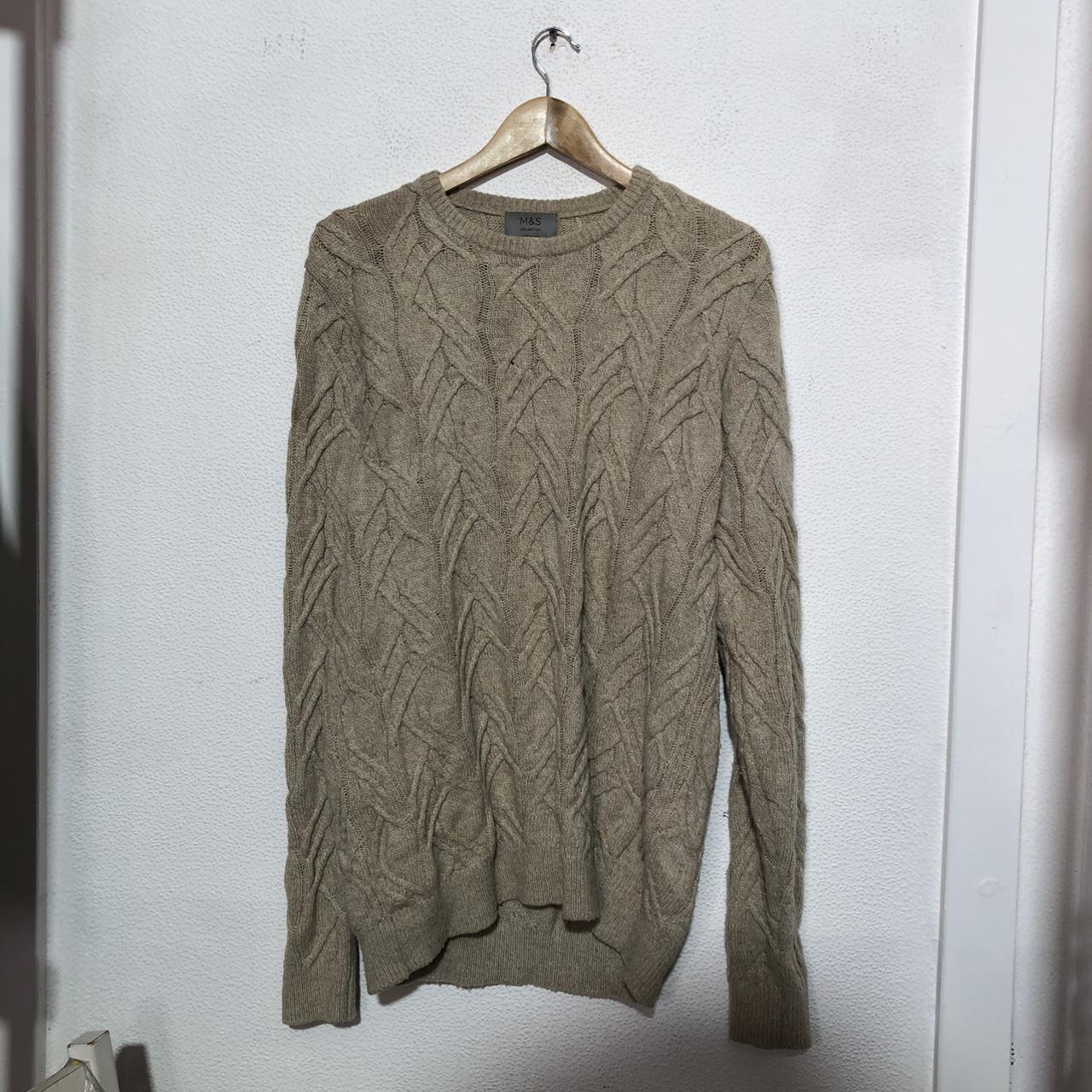 Beige M&S Cable Knit Knitted Jumper Merino & Alpaca Wool - XL