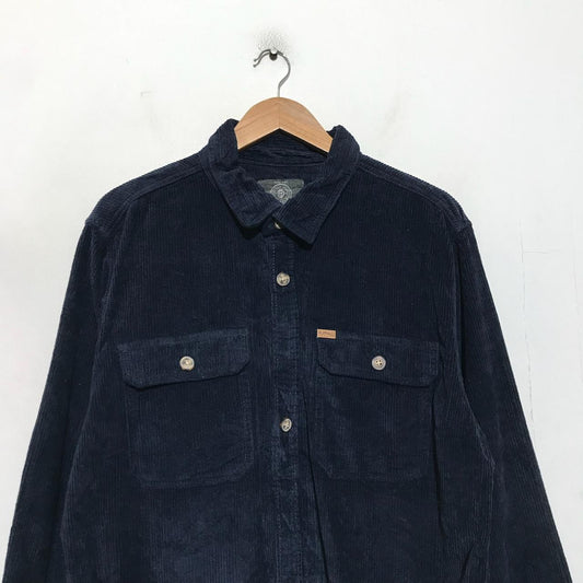 Vintage 00s Quality Thick Navy Blue Corduroy Shirt Overshirt - XL