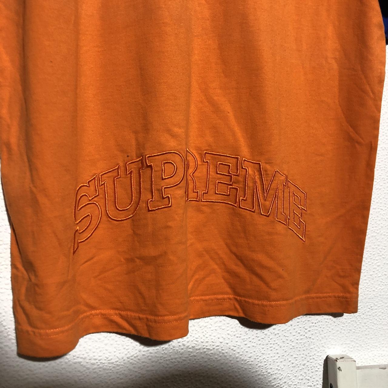 Orange & Blue Supreme T Shirt Henley Embroidered Spellout - Medium