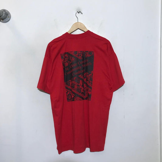 Vintage 90s Red Graphic Print T Shirt Single Stitch - XL