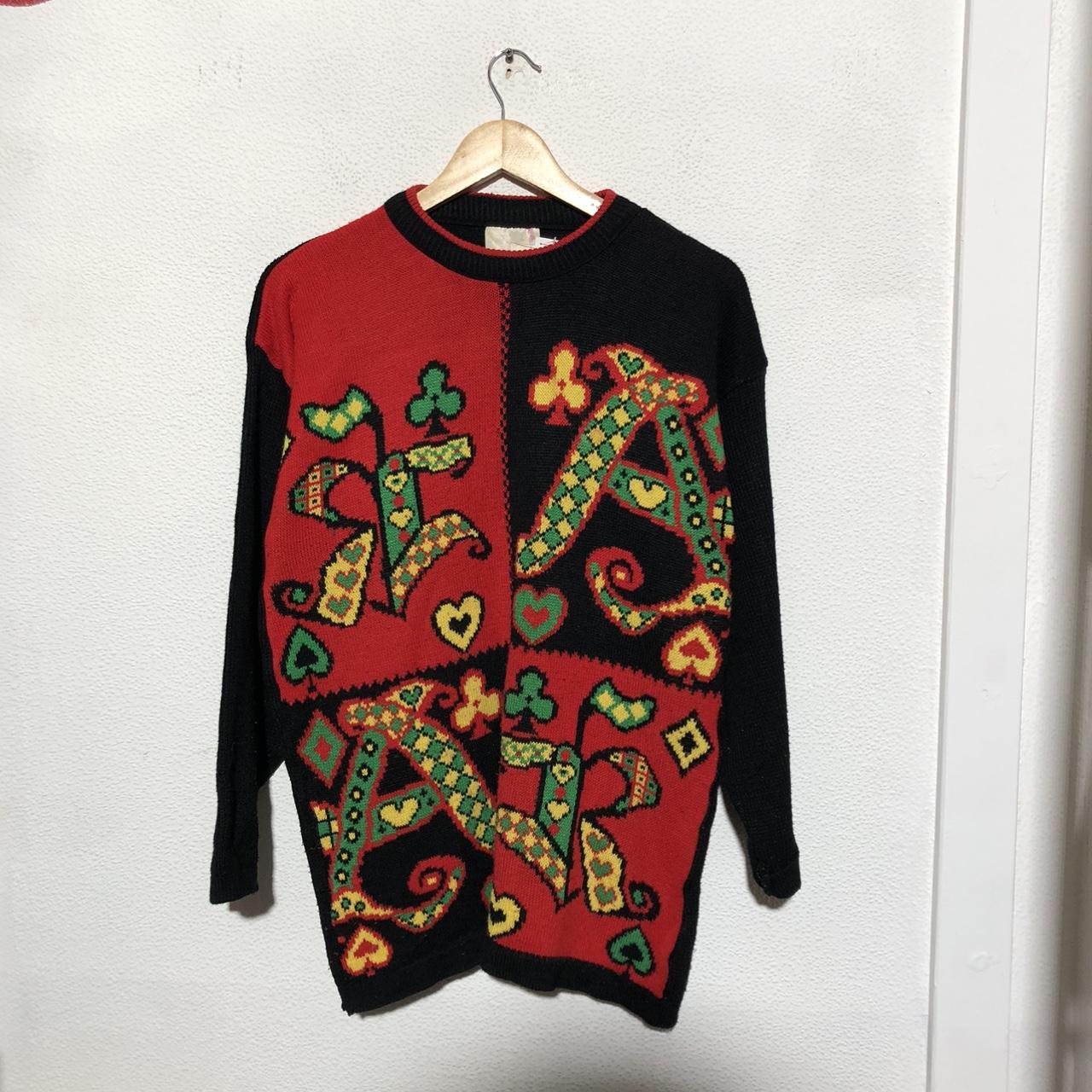 Vintage 80s Red & Black Retro Knitted Jumper - Size 12