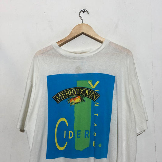 Vintage 90s White Merrydown Cider graphic T shirt Single stitch