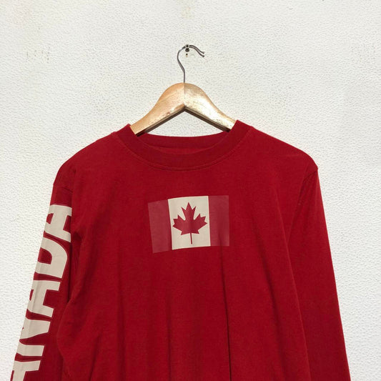 Vintage Red Canada Print Kappa Long Sleeve T Shirt - Large