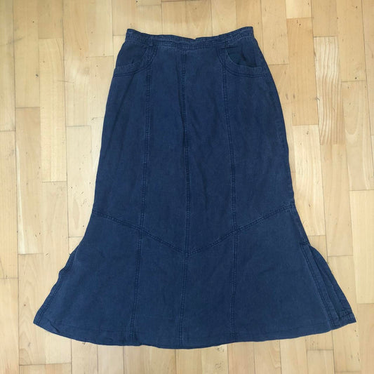 Vintage 00s Navy Denim Flared Skirt Full Length - Size 10