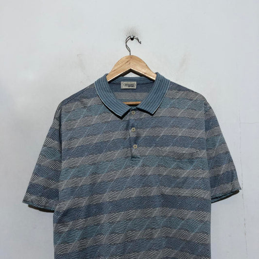 Vintage 90s Blue Striped Missoni Sport Polo Shirt - Medium