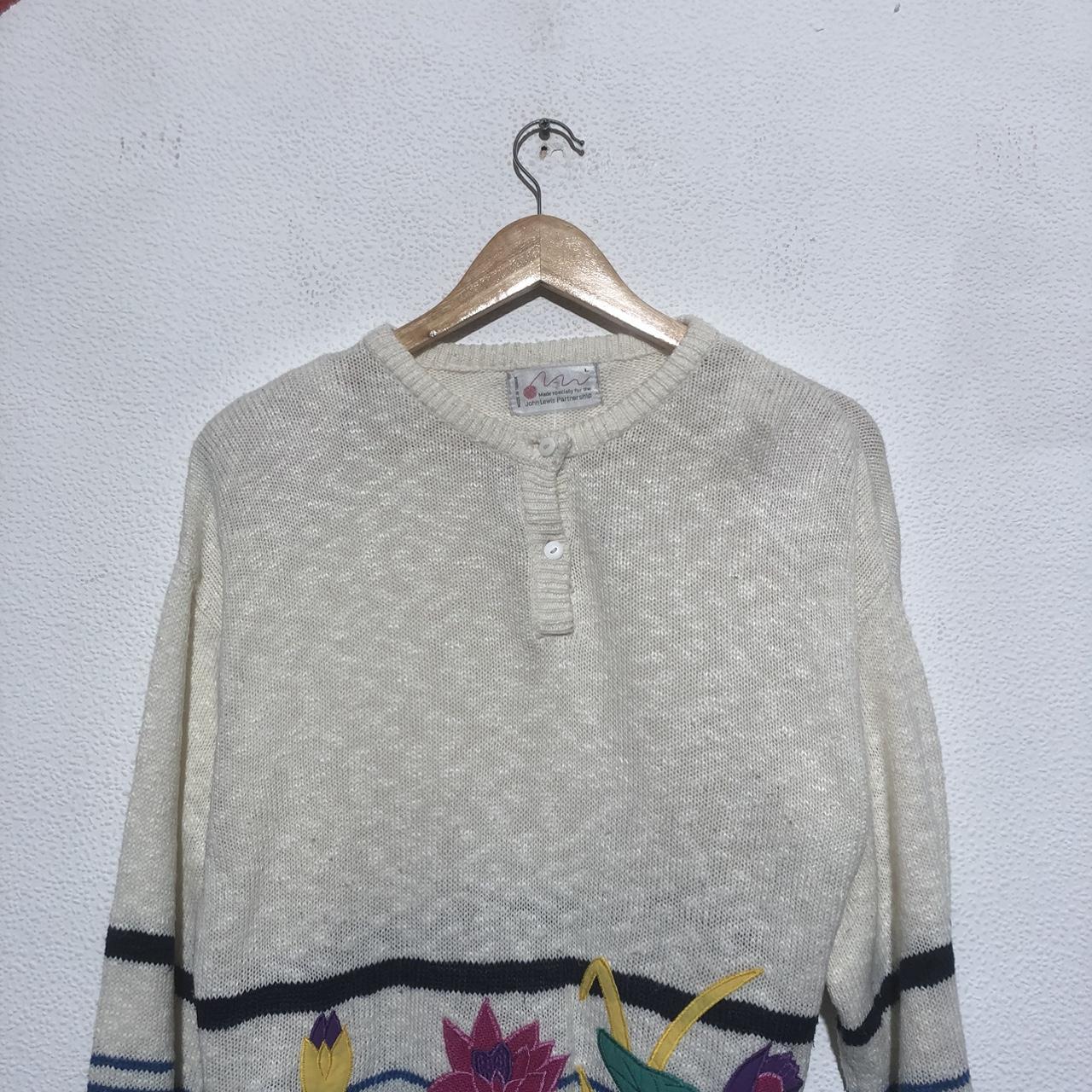 Vintage 90s Cream White Floral Knitted Jumper - Women’s Large