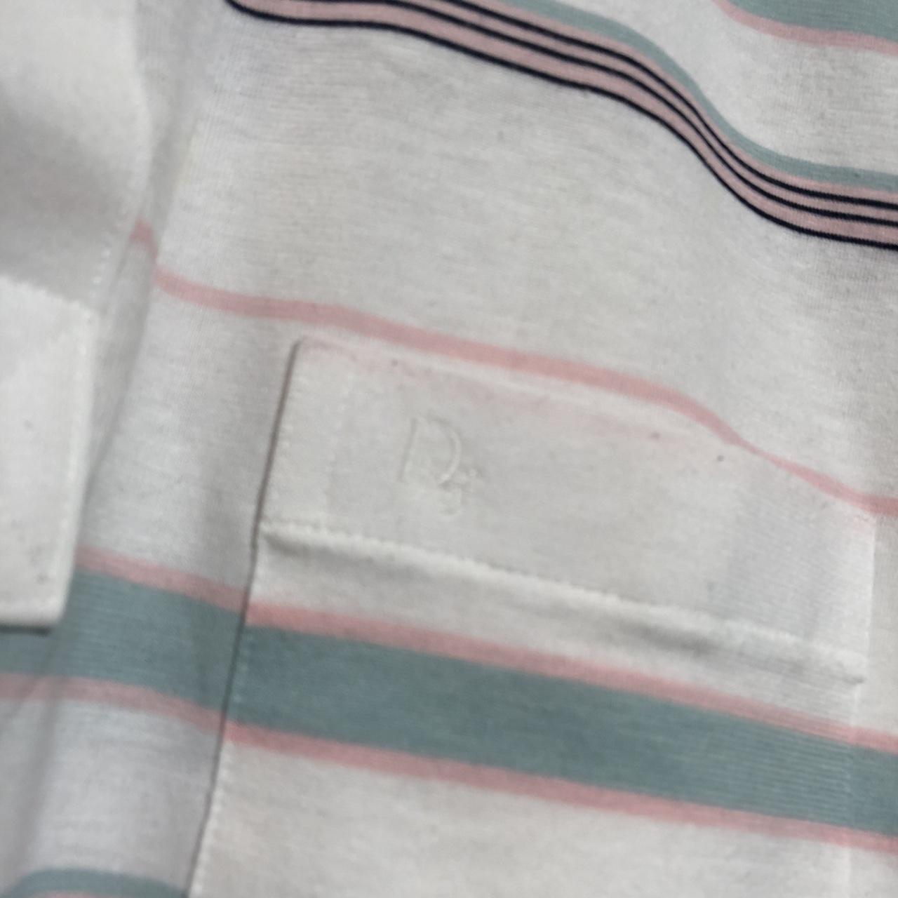 Vintage 80s White & Blue Striped Christian Dior Polo Shirt - Medium