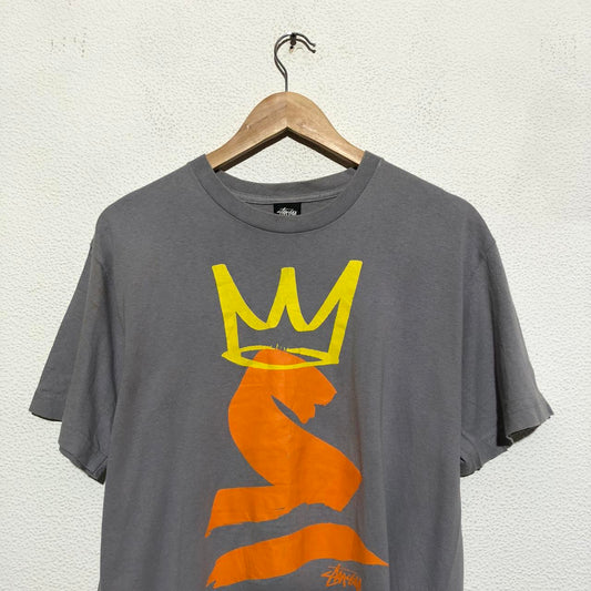 Grey Stussy T Shirt Graphic - Medium