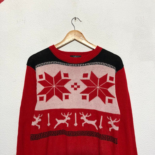 Vintage Red Christmas Jumper Knitted - Medium