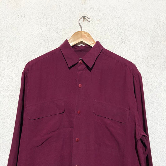 Vintage 90s Maroon Purple Nafnaf Silk Shirt - Small