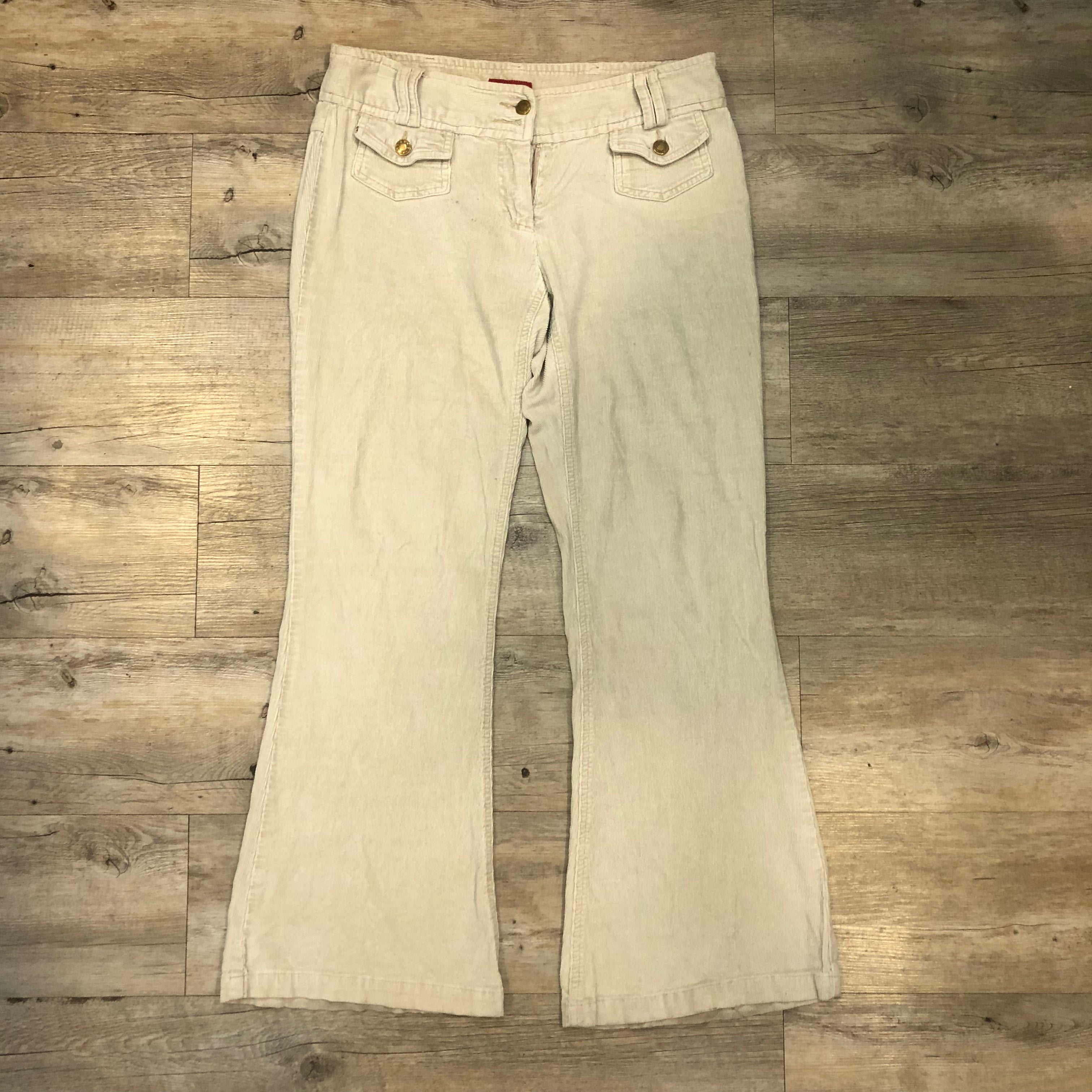 Vintage 00s y2k cream Flared Corduroy Jeans - Size 14