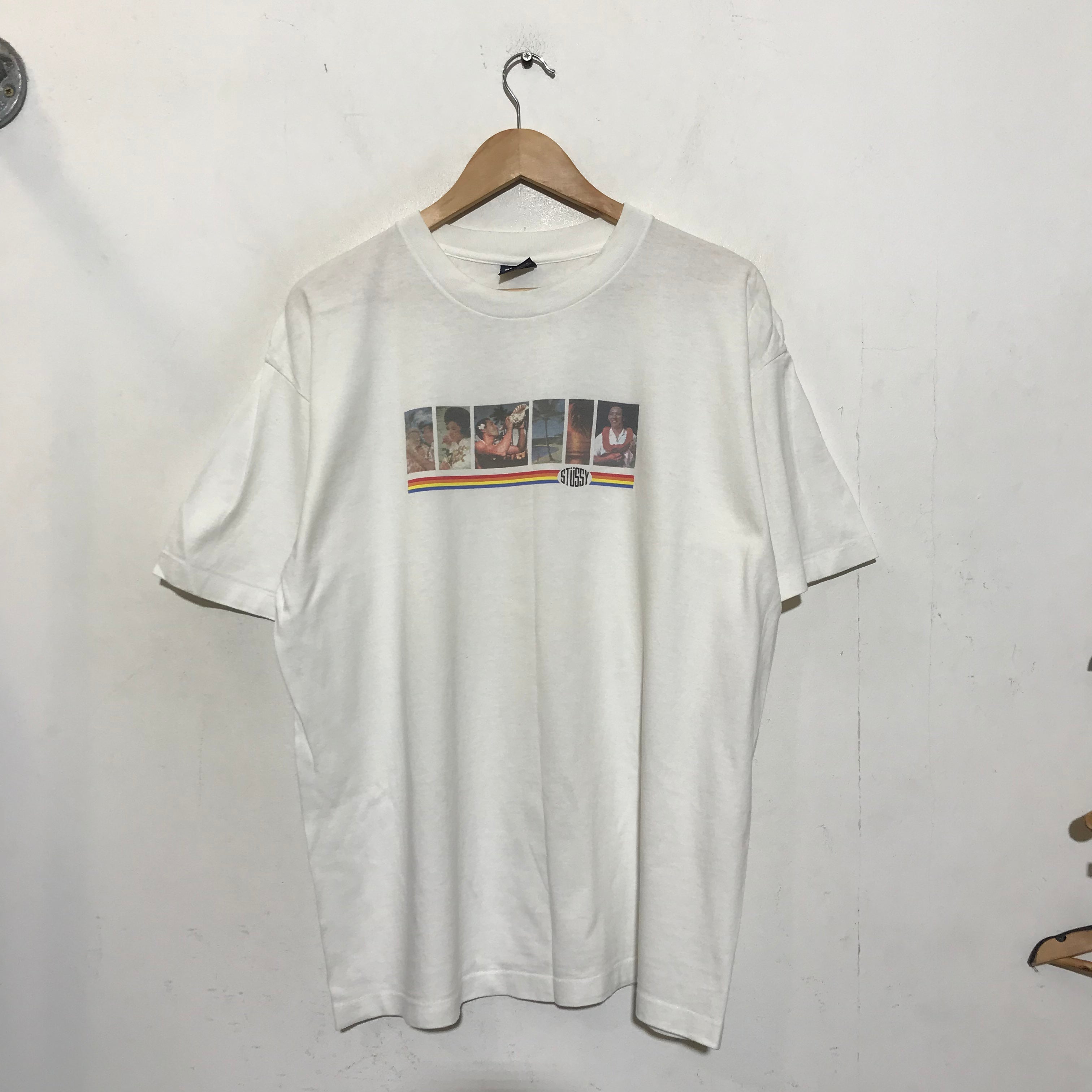 Vintage 90s White Stussy Graphic T Shirt Made in USA Single Stitch